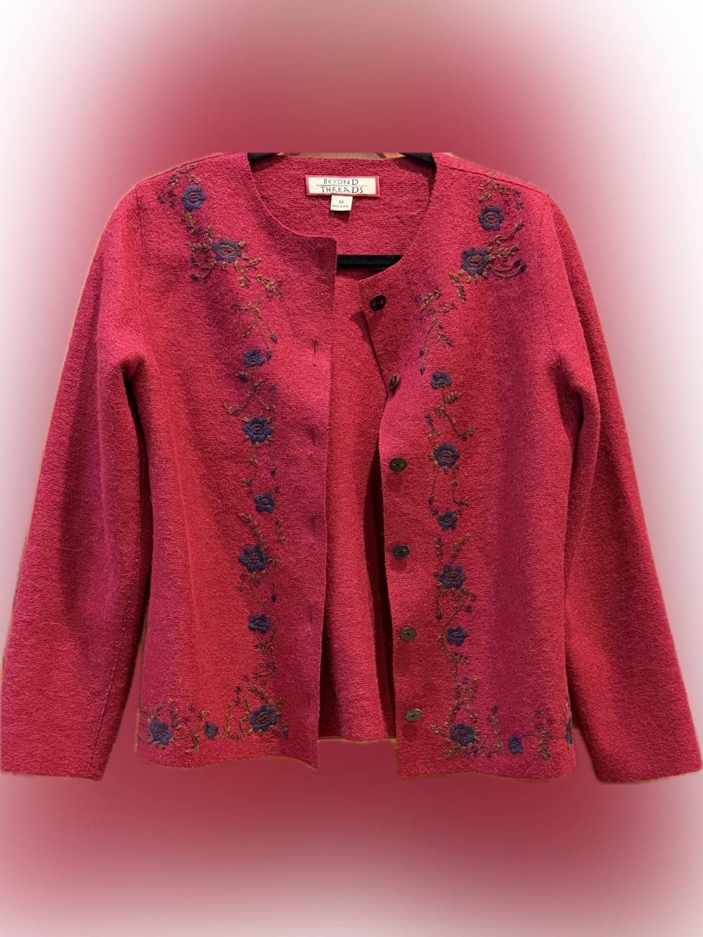 Beyond Threads Alpaca Wool Embroidered Cardigan Sweater Jacket Peru, size M